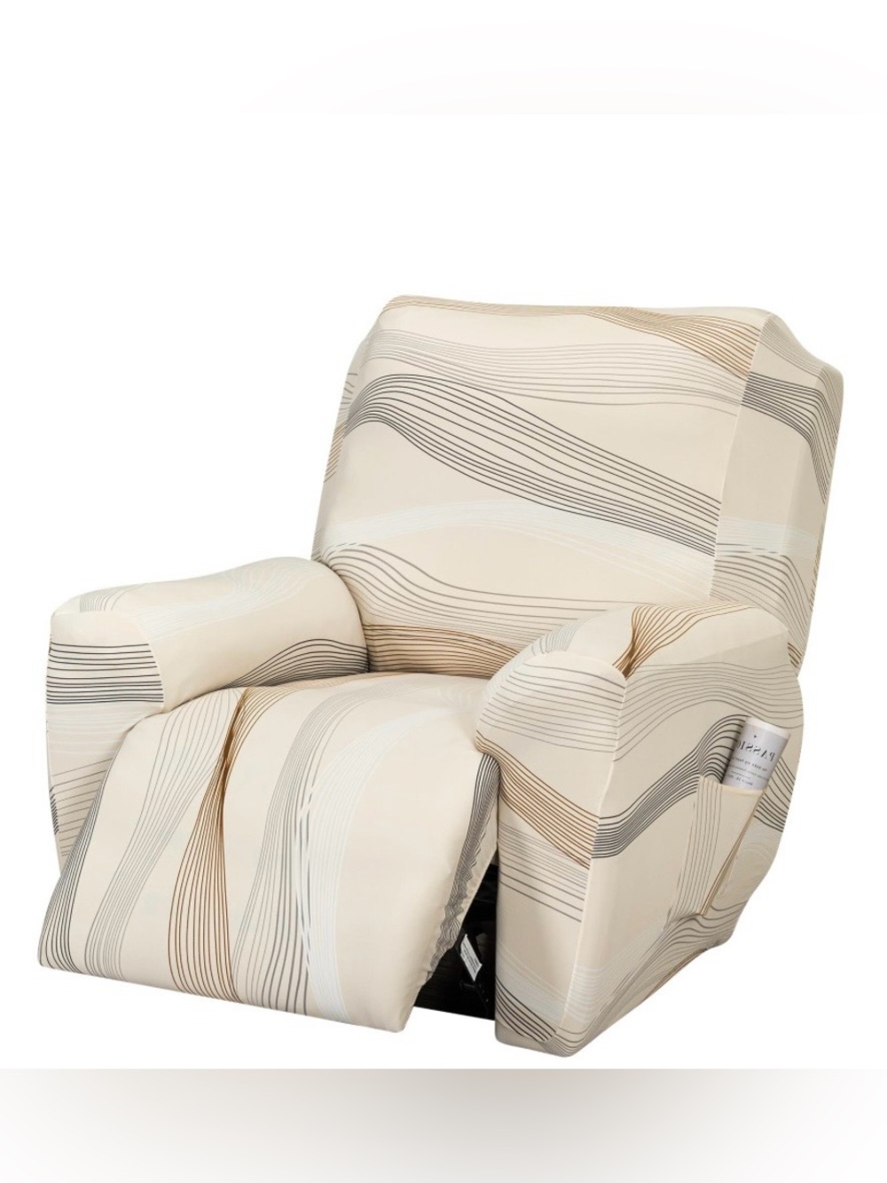 Lazy Boy Recliner Furniture Slipcover Wavy Geometric Print - Cream Brown
